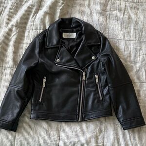 H&M Black Faux Leather Biker Jacket with Silver Hardware